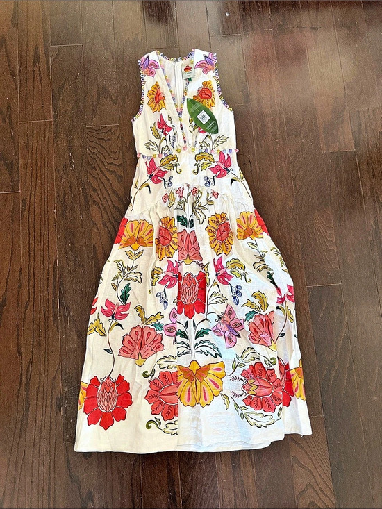 FARM Rio Dresses & Skirts - Farm Rio Off-White Flora Tile Scallop Maxi Dress